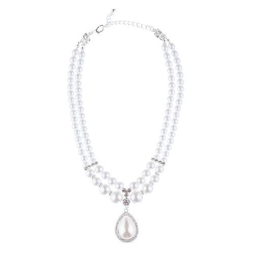 Bridal Wedding Jewelry Crystal Rhinestone Pearl Teardrop Necklace Set J704 SV