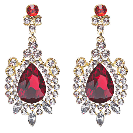 Beautiful Stunning Glamorous Crystal Rhinestone Teardrop Dangle Earrings Red