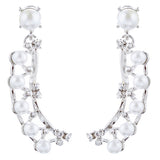 Bridal Wedding Jewelry Set Crystal Pearl Chunky V Drop Swirl Necklace Silver