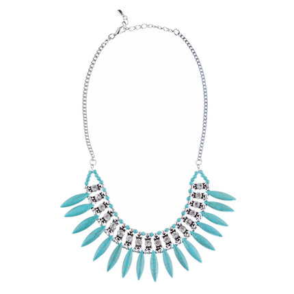 Delightful Bib Style Crystal Stone Statement Necklace N107 Turquoise - Accessoriesforever