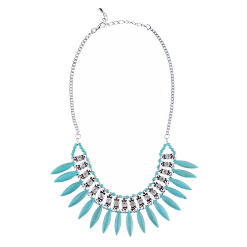 Delightful Bib Style Crystal Stone Statement Necklace N107 Turquoise - Accessoriesforever