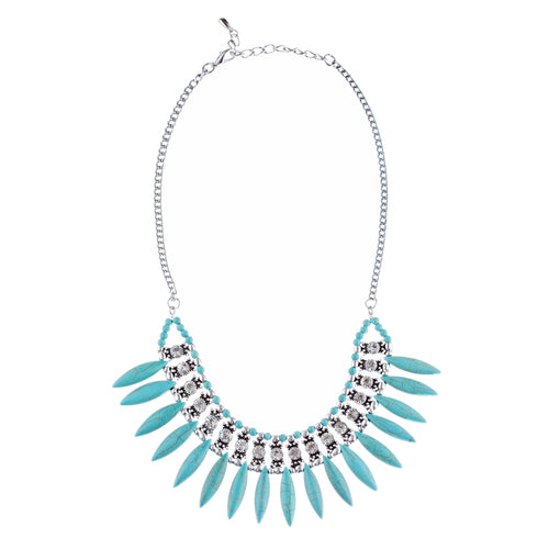 Delightful Bib Style Crystal Stone Statement Necklace N107 Turquoise