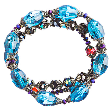 Modern Fashion Crystal Rhinestone Vibrant Fun Wrap Stretch Bracelet B465 Blue - Accessoriesforever