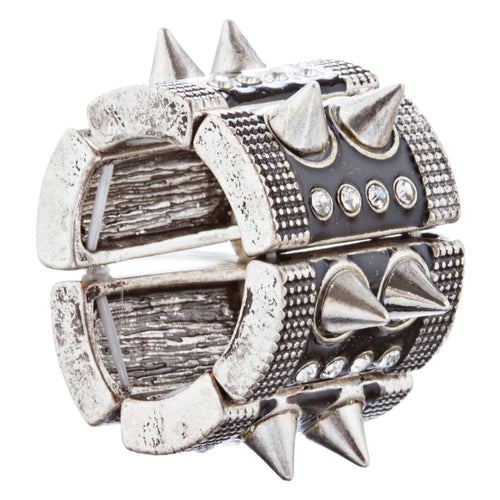 Ultra Chic Spike Design Stretch Fashion Ring R222 Black Silver - Accessoriesforever