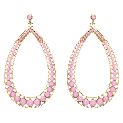 Crystal Accented Teardrop Dangle Earring Gold Pink - Accessoriesforever