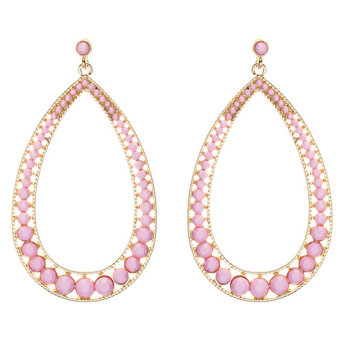 Crystal Accented Teardrop Dangle Earring Gold Pink - Accessoriesforever