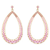 Crystal Accented Teardrop Dangle Earring Gold Pink