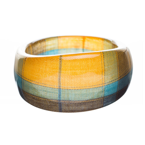 Fashion Trendy Stylish Plaid Pattern Design Bangle Bracelet Blue Yellow