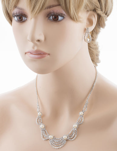 Bridal Wedding Jewelry Set Crystal Rhinestone Pearl Elegant Classy Necklace - Accessoriesforever