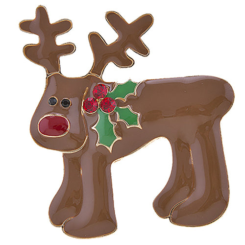Christmas Jewelry Crystal Rhinestone Adorable Reindeer Brooch Pin BH229 Brown