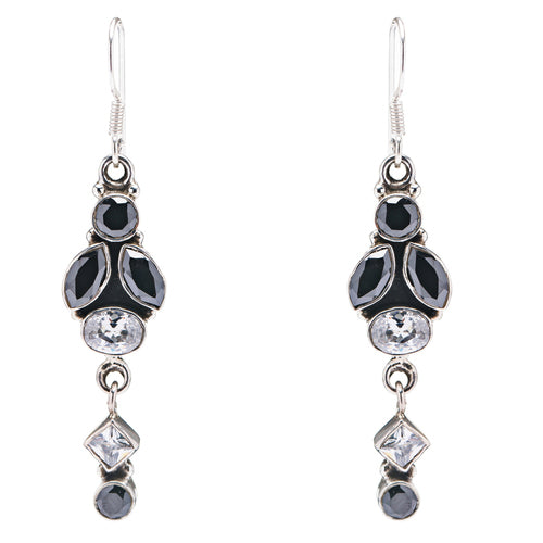 925 Sterling Silver Gemstones Natural Onyx Topaz Dangle Earrings FJSE2095