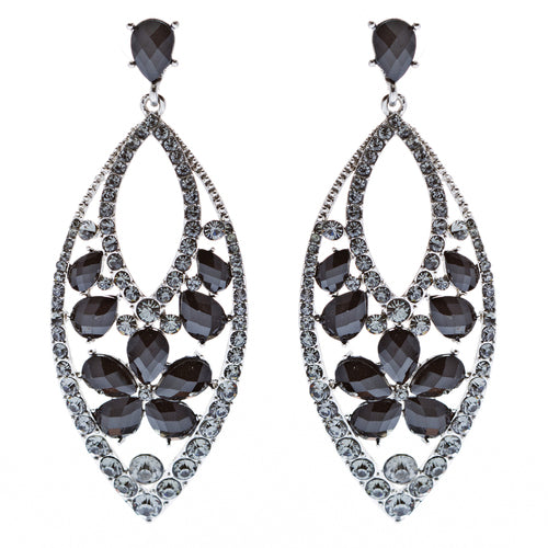 Fashion Stunning Crystal Floral Navette Earrings Black