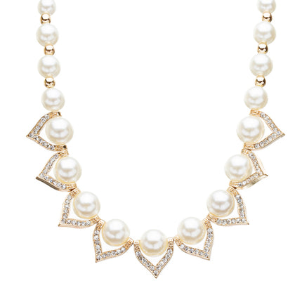 Bridal Wedding Jewelry Crystal Rhinestone Elegant Faux Pearl Necklace N42 Gold
