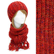Multi-Colored Cold Weather Fashion Knitted Scarf & Beanie Hat 2 Pieces Set  Red