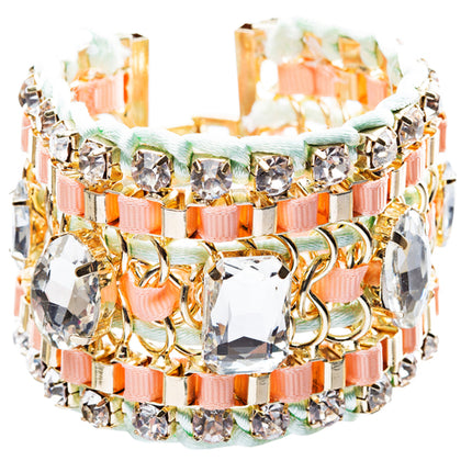 Beautiful Stone Fabric Crystal Rhinestone Latch Fashion Wide Bracelet B456 Pink