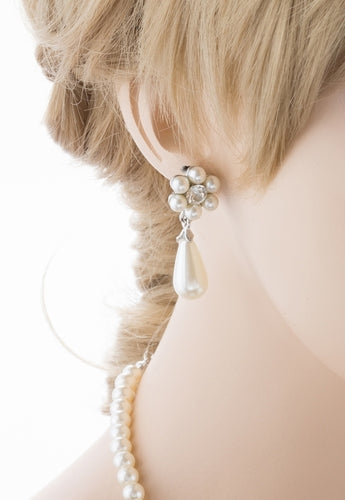 Bridal Wedding Jewelry Set Crystal Rhinestone Pearl Glittering Floral Necklace - Accessoriesforever