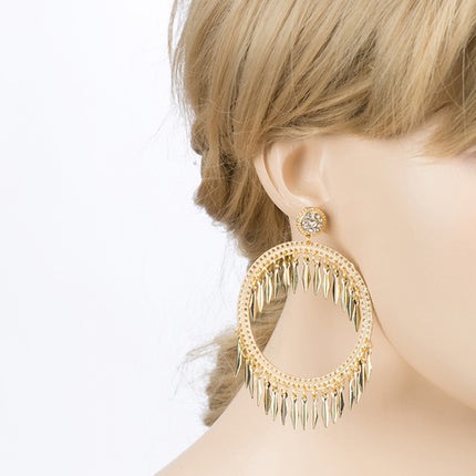 Draped Tassel Dangle Hoop Crystal Earrings Gold