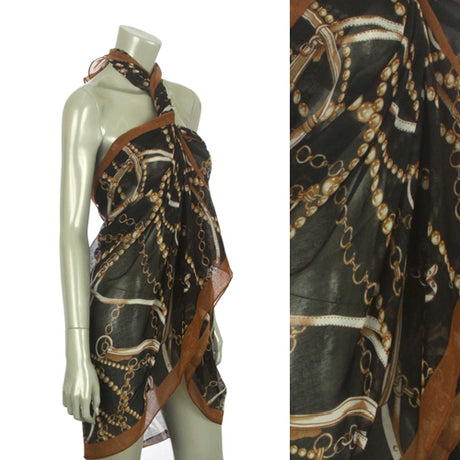 Beach Sarong Pareo Shawl Wrap Chain N Belt Black