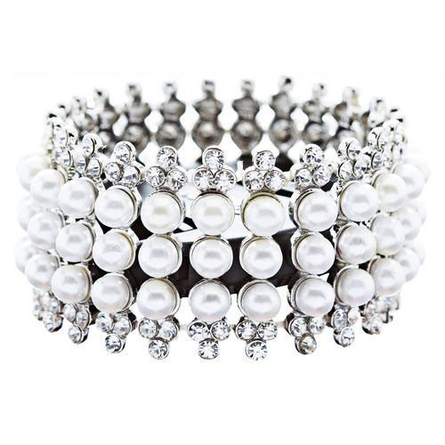 Bridal Wedding Jewelry Stunning 3 Rows Pearl Crystal Stretch Fashion Bracelet
