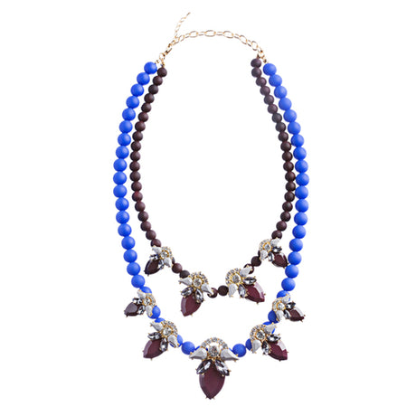 Stunning Double Chain Crystal Rhinestone Tear Drop Statement Necklace JN243 BRWN