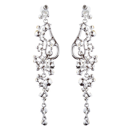 Bridal Wedding Jewelry Crystal Rhinestone Vintage Long Dangle Earring Silver - Accessoriesforever
