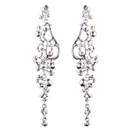 Bridal Wedding Jewelry Crystal Rhinestone Vintage Long Dangle Earring Silver