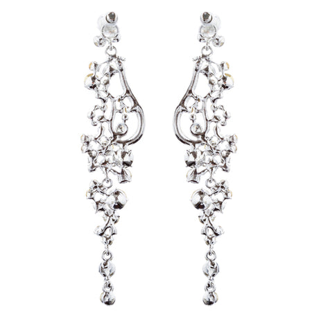 Bridal Wedding Jewelry Crystal Rhinestone Vintage Long Dangle Earring Silver