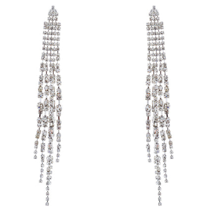 Bridal Wedding Jewelry Crystal Rhinestone Linear Drop Dangle Earrings E984 SV - Accessoriesforever