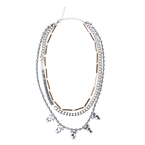 Fascinating Style Crystal Rhinestone Multi Layer Tear Drop Necklace N78 Siver - Accessoriesforever