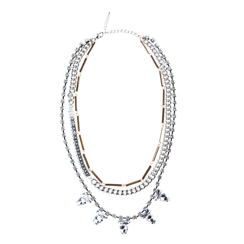 Fascinating Style Crystal Rhinestone Multi Layer Tear Drop Necklace N78 Siver