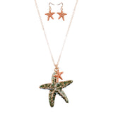 Fun Ocean Inspired Sea Star Pendant Necklace Earrings Set JN282 Gold Green