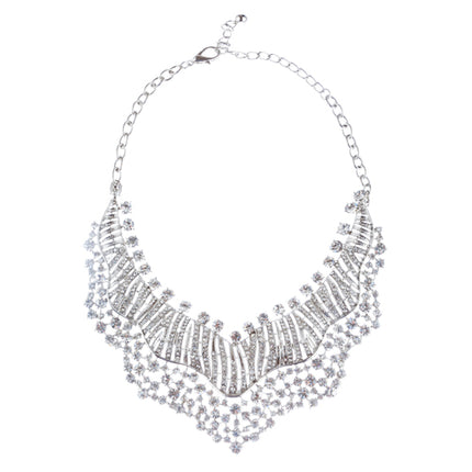 Bridal Wedding Jewelry Set Crystal Rhinestones Sparkle Wavy Bib Necklace Silver - Accessoriesforever