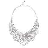 Bridal Wedding Jewelry Set Crystal Rhinestones Sparkle Wavy Bib Necklace Silver