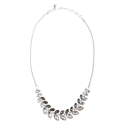 Beautiful Attractive Leaf Design Crystal Statement Necklace Set JN177 Gray - Accessoriesforever