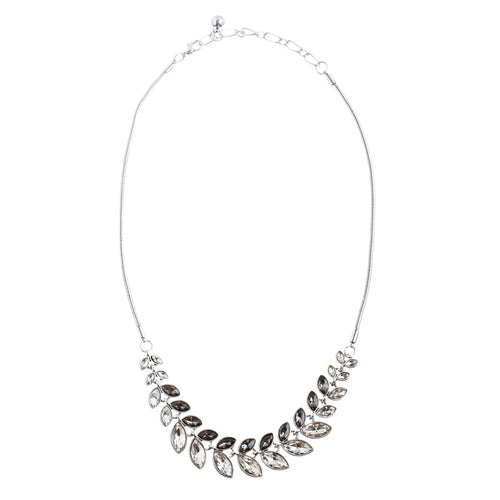 Beautiful Attractive Leaf Design Crystal Statement Necklace Set JN177 Gray - Accessoriesforever