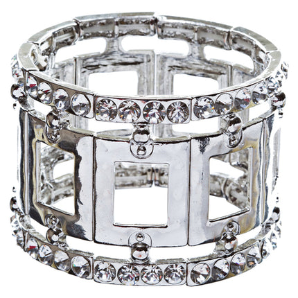 Fashion Square Linked Crystal Stretch Bracelet Silver - Accessoriesforever