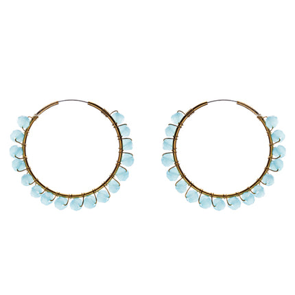 Crystal Wired Handmade Beautiful Fashion Dangle Hoop Earrings Gold Blue - Accessoriesforever