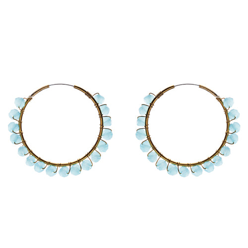 Crystal Wired Handmade Beautiful Fashion Dangle Hoop Earrings Gold Blue