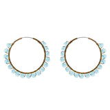 Crystal Wired Handmade Beautiful Fashion Dangle Hoop Earrings Gold Blue
