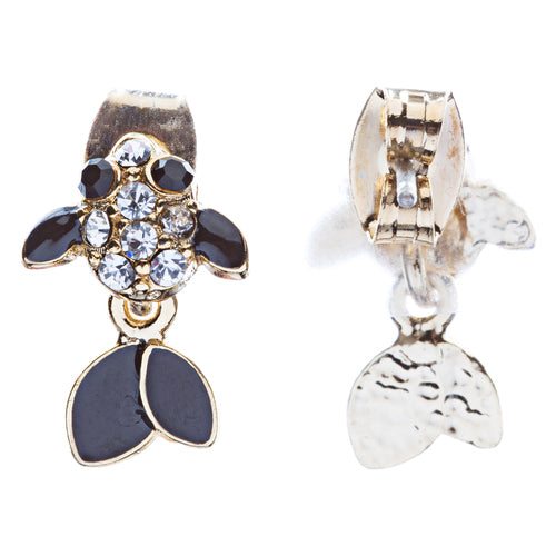 Adorable Crystal Accent Fish Tiny Stud Style Fashion Earrings E504 Gold Black