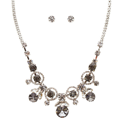 Glamorous Jewelry Set Crystal Rhinestone Elegant Setting Necklace J526 Gray