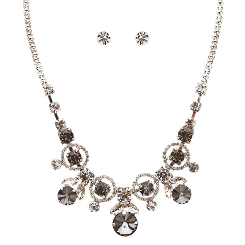 Glamorous Jewelry Set Crystal Rhinestone Elegant Setting Necklace J526 Gray