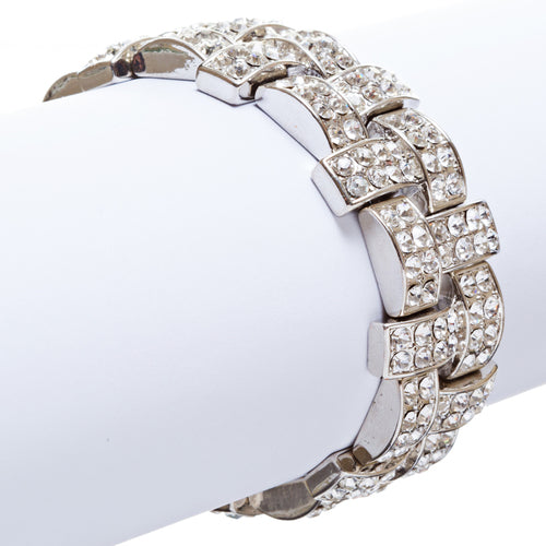 Bridal Wedding Jewelry Crystal Rhinestone Stunning Woven Stretch Bracelet B278SV - Accessoriesforever