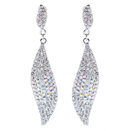 Fashion Bridal 3 Tone Dangle Earring White Silver Clear