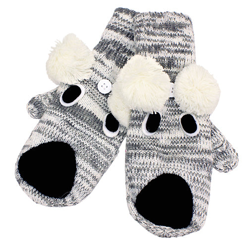 Knitted Fun 3D Animal Soft Mittens Gloves Gray Koala