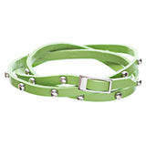 Green Silver Stud Italian Calf Leather Wrap Bracelet