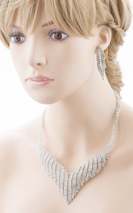Bridal Wedding Jewelry Crystal Rhinestone Grand Bib Design Necklace J576 Silver - Accessoriesforever