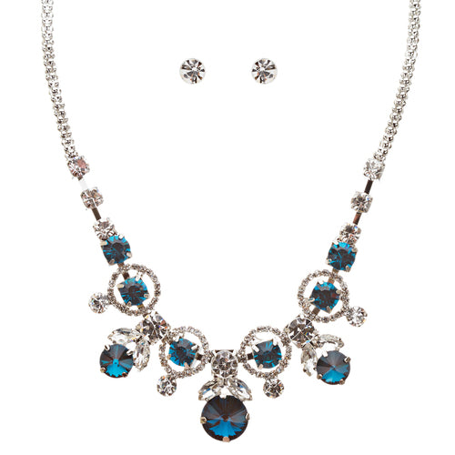 Glamorous Jewelry Set Crystal Rhinestone Elegant Setting Necklace J526 Blue