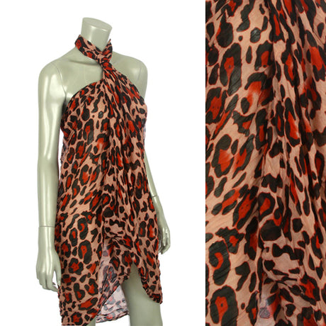 Beach Sarong Pareo Shawl Wrap Leopard Wrinkle Pink Red