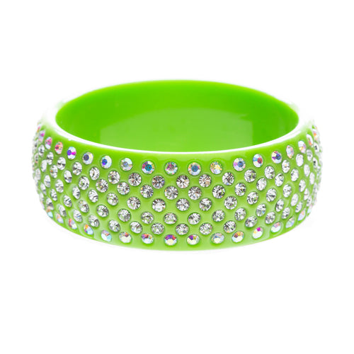 Stunning Sparkle Crystal Rhinestone Studs Design Wide Fashion Bangle Green